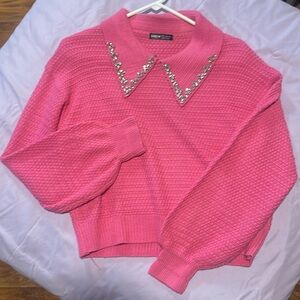 Embellished collar cropped sweater